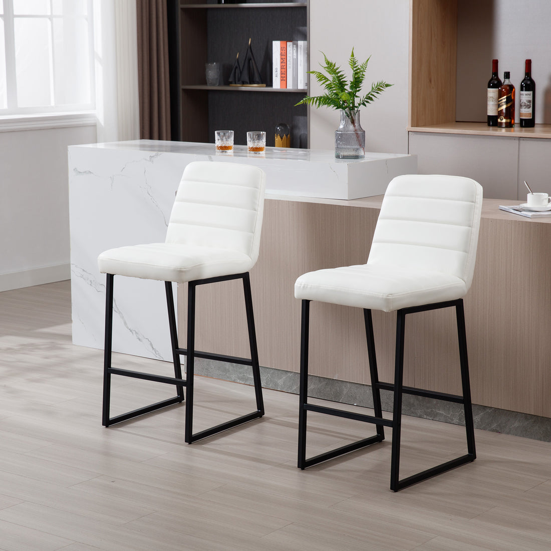 Low Bar Stools Set Of 2 Bar Chairs For Living Room Party Room Kitchen,Upholstered Pu Kitchen Breakfast Bar Stools With Footrest,Cream Cream Kitchen Foam Dry Clean Modern Bar Stools Foam Pu Leather