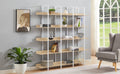 5 Tier Bookcase Home Office Open Bookshelf, Vintage Industrial Style Shelf, Mdf Board, White Metal Frame, Oak White Oak Mdf Steel