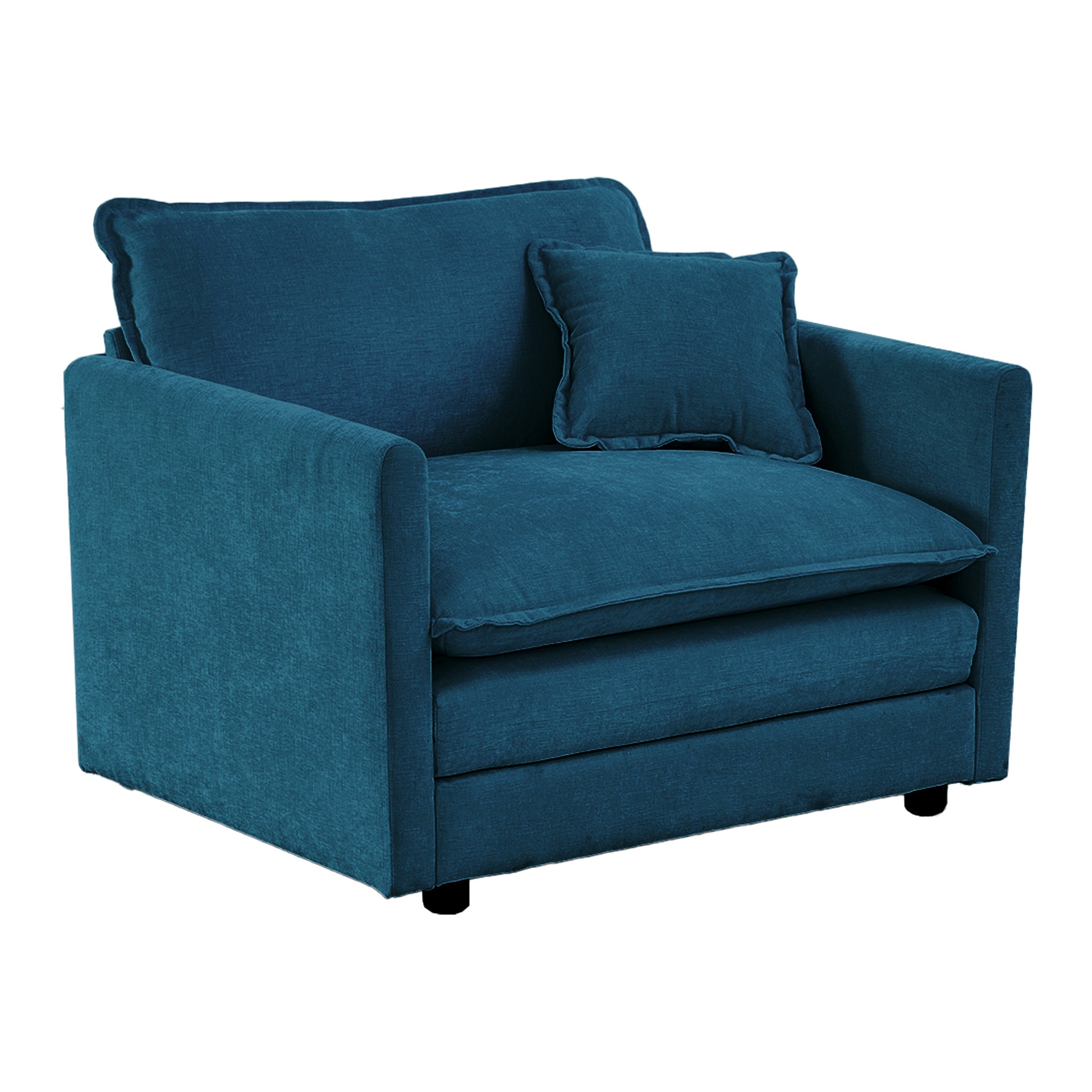 Comfy Deep Single Seat Sofa Upholstered Reading Armchair Living Room Chair Blue Chenille Fabric1 Toss Pillow Blue Chenille 1 Seat