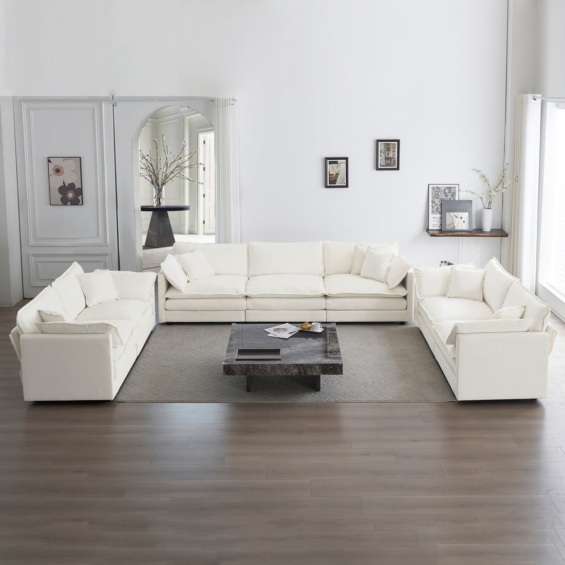 3 Piece Sofa Set Oversized Sofa Comfy Sofa Couch, 2 Pieces Of 2 Seater And 1 Piece Of 3 Seater Sofa For Living Room, Deep Seat Sofa White Chenille White Chenille 7 Seat