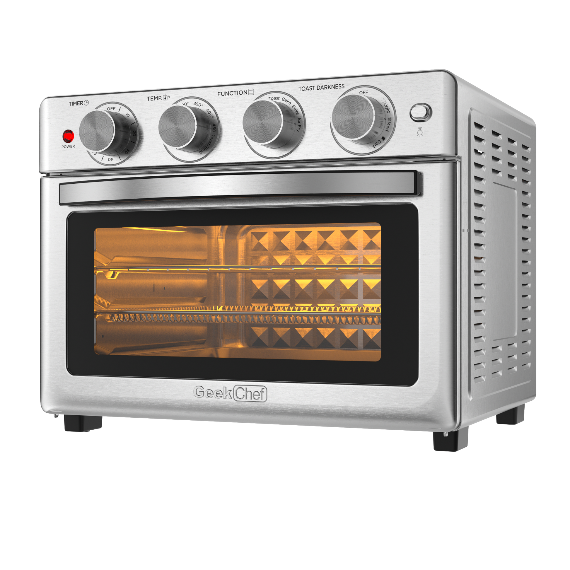 Geek Chef 6 Slice 26Qt 26L Air Fryer Fry Oil Free, Extra Large Toaster Oven Combo, Air Fryer Oven, Roast, Bake, Broil,Convection Countertop Oven, Accessories Included, Stainless St Ban On Silver Stainless Steel