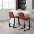 Low Bar Stools Set Of 2 Bar Chairs For Living Room Party Room Kitchen,Upholstered Pu Kitchen Breakfast Bar Stools With Footrest,Brown Brown Pu Kitchen Foam Dry Clean Modern Bar Stools Foam Pu Leather