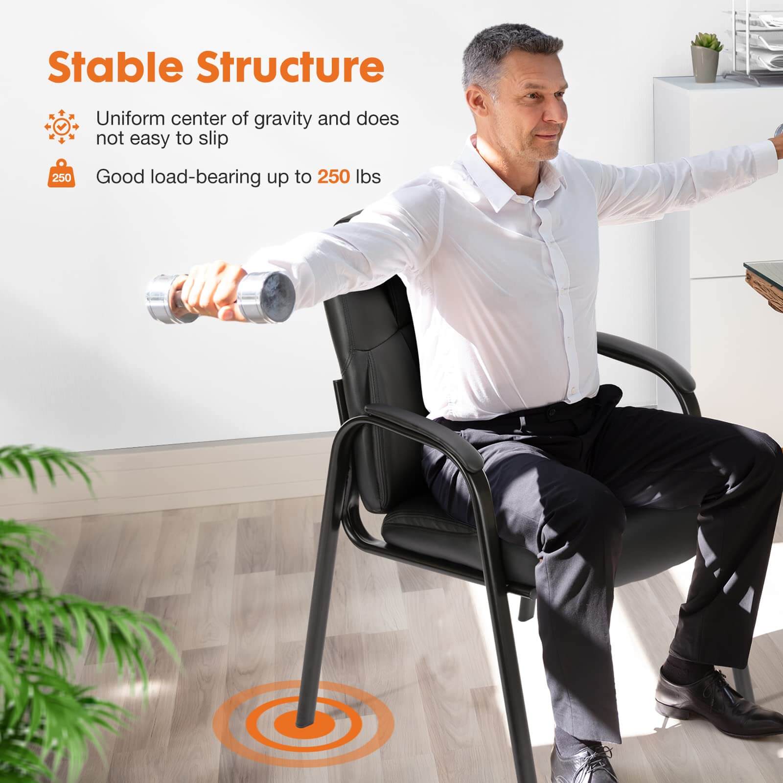 Leather Conference Room Chairs With Padded Arms,Eception Chairs,Office Guest Chairs,1P Black Iron