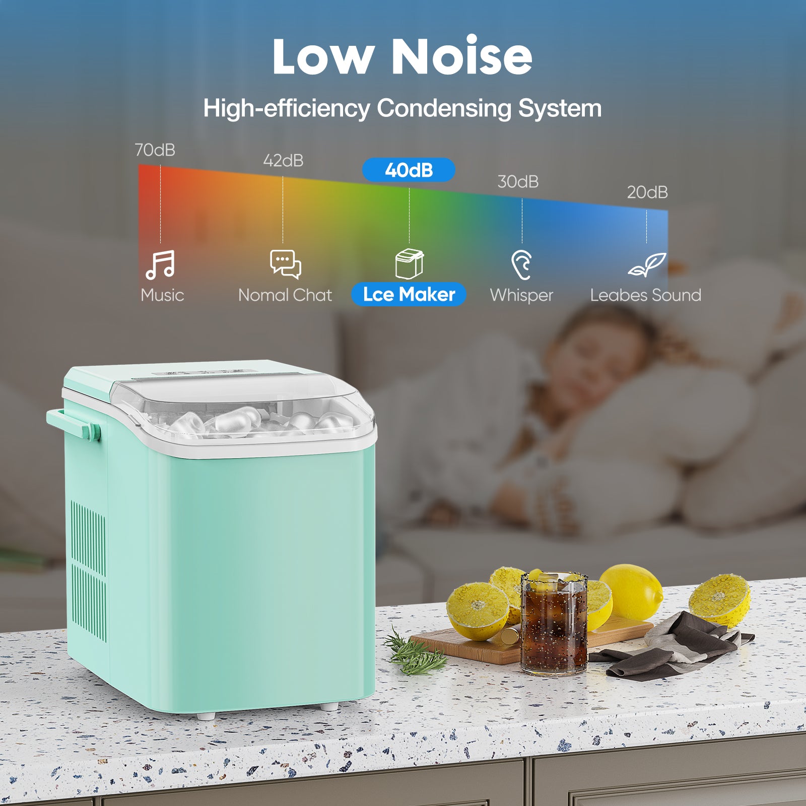 Small Portable Home Use Ice Maker,Green Green Iron