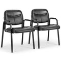 Leather Conference Room Chairs With Padded Arms,2P Black Iron