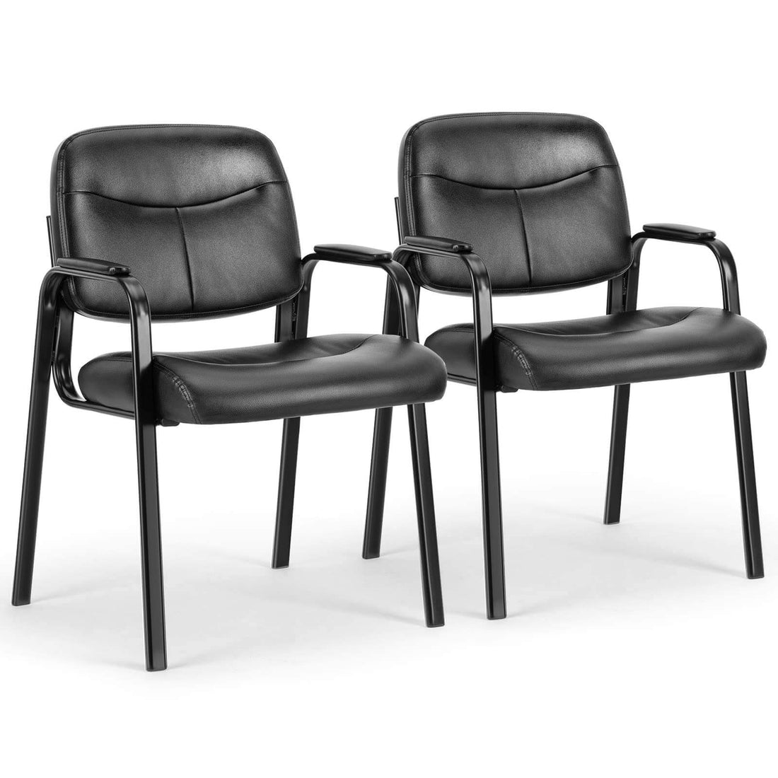 Leather Conference Room Chairs With Padded Arms,2P Black Iron