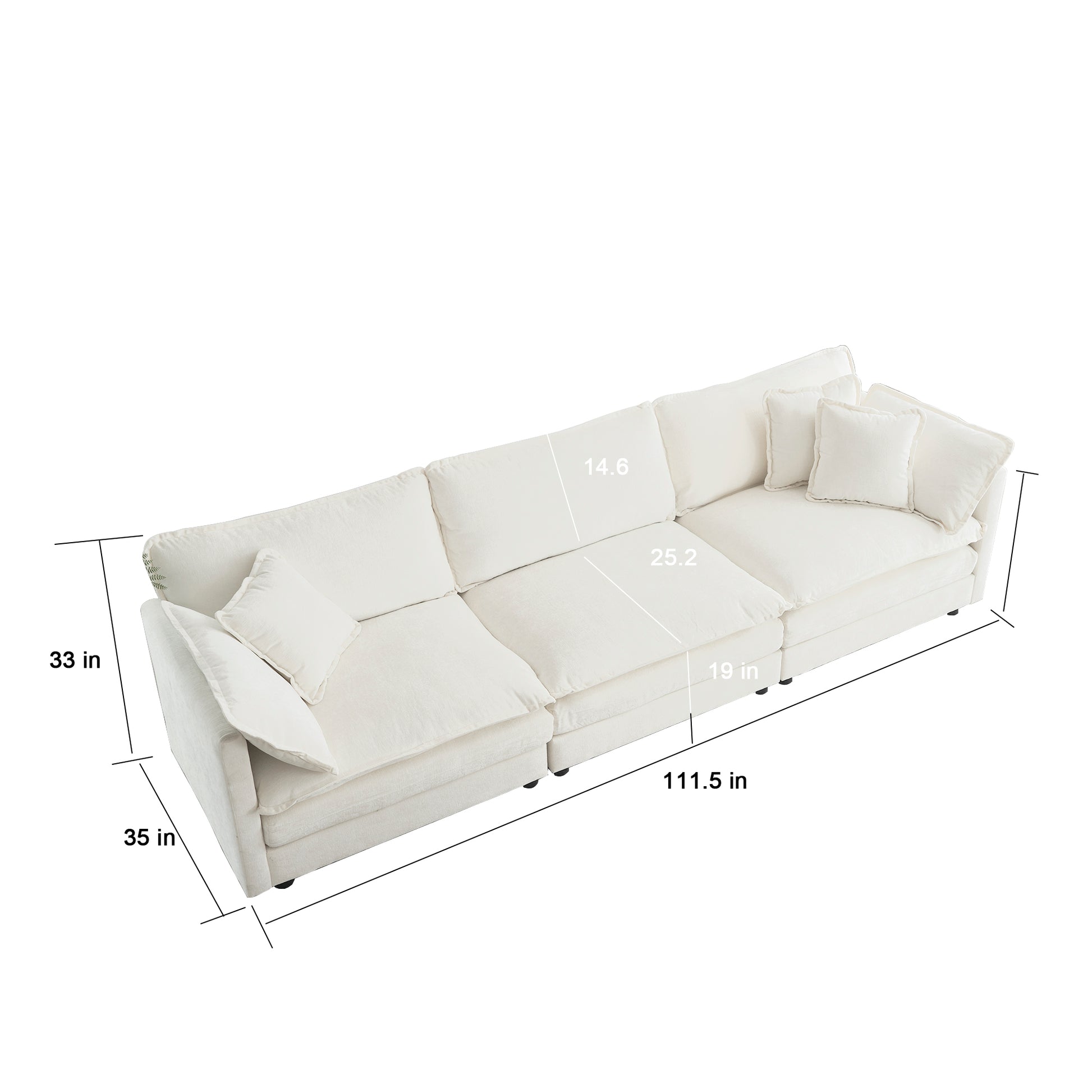 3 Piece Sofa Set Oversized Sofa Comfy Sofa Couch, 2 Pieces Of 2 Seater And 1 Piece Of 3 Seater Sofa For Living Room, Deep Seat Sofa White Chenille White Chenille 7 Seat