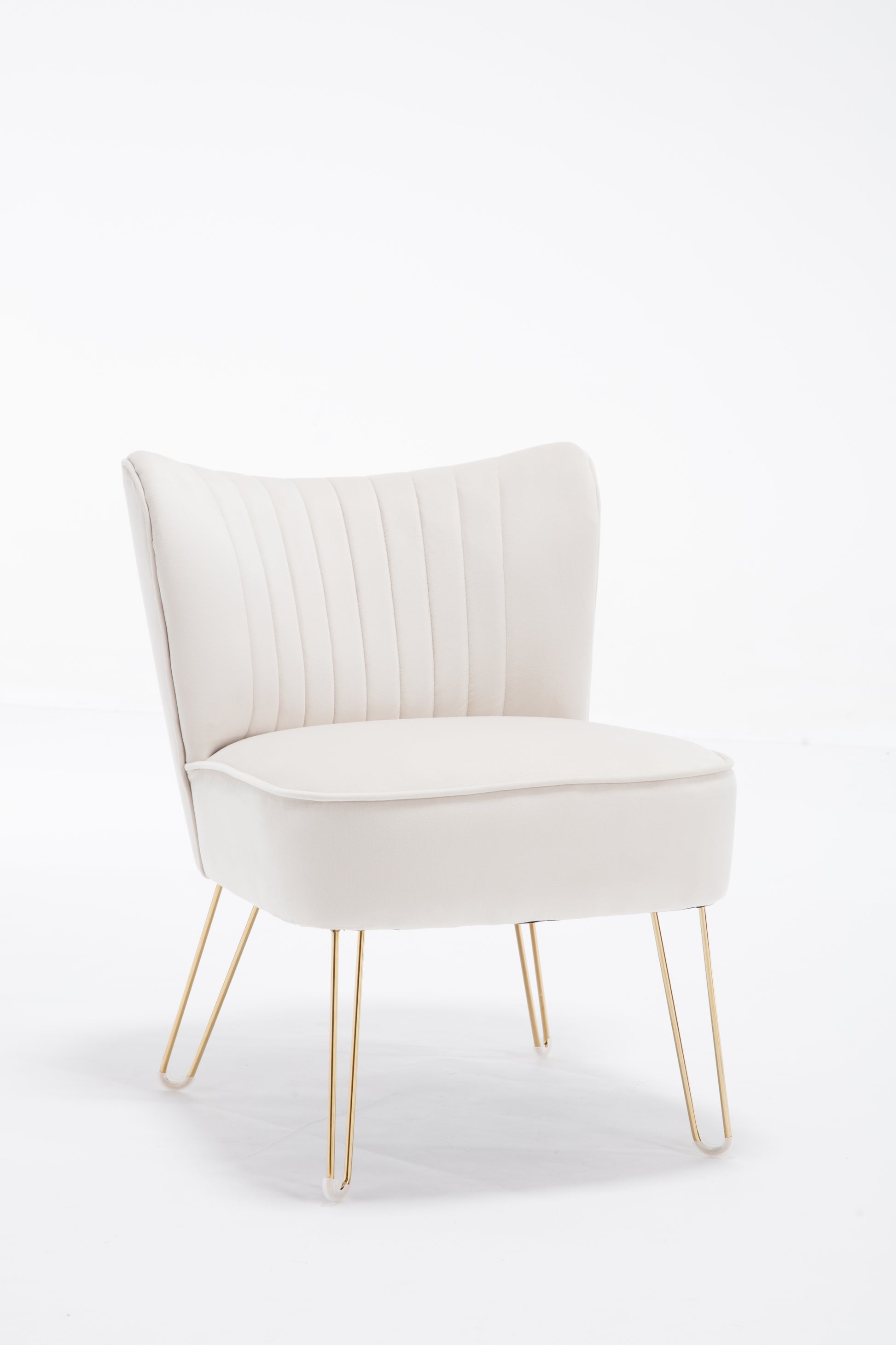 Hengming Modern Velvet Chair, Armless Side Chair, Metal Leg Chair, Suitable For Living Room And Bedroom Set Of 2 Beige Velvet