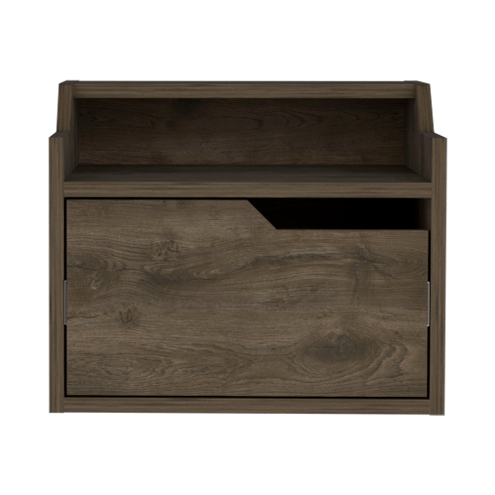 Busan Modern Floating Nightstandend Table, Side Table Single Drawer Design With Sleek Two Tiered Top Shelf Surfaces Dark Brown Bedroom Brown Particle Board Particle Board