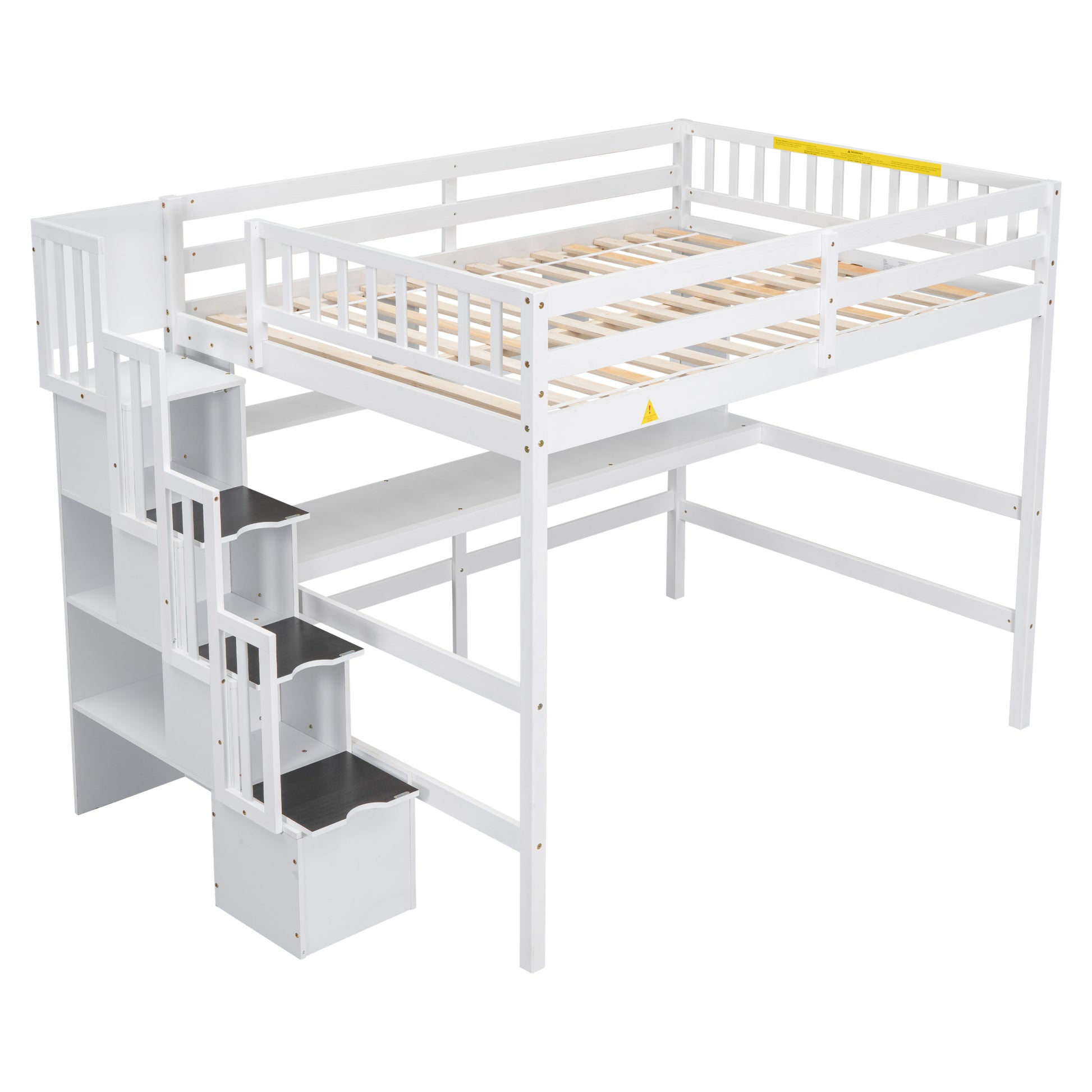 Full Size Loft Bed With Built In Desk, Bookshelves And Storage Staircase,White Old Sku:W504S00110 Full White Pine