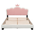 Full Size Upholstered Princess Bed With Crown Headboard,Full Size Platform Bed With Headboard And Footboard, White Pink Full White Pu