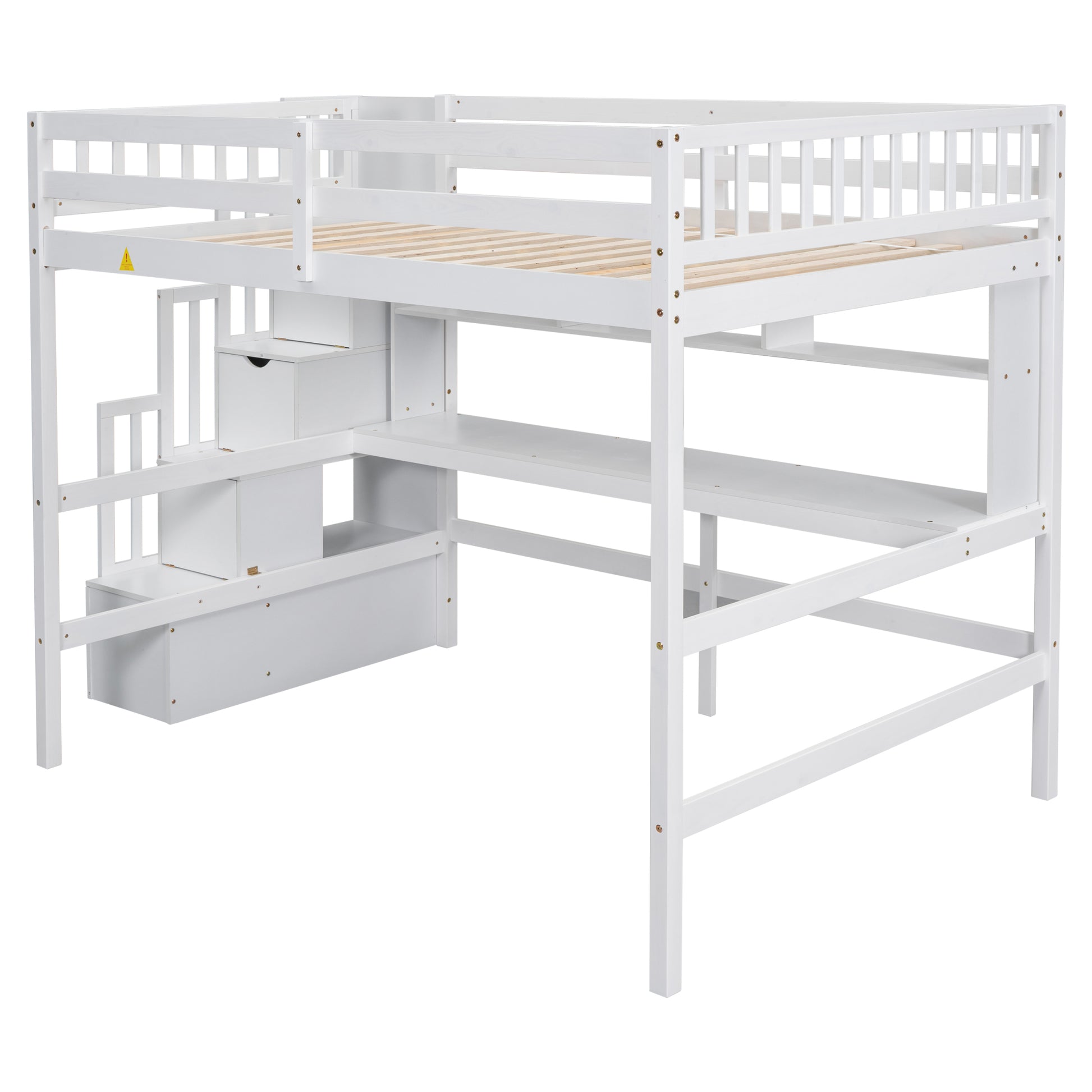 Full Size Loft Bed With Built In Desk, Bookshelves And Storage Staircase,White Old Sku:W504S00110 Full White Pine