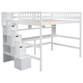 Full Size Loft Bed With Built In Desk, Bookshelves And Storage Staircase,White Old Sku:W504S00110 Full White Pine