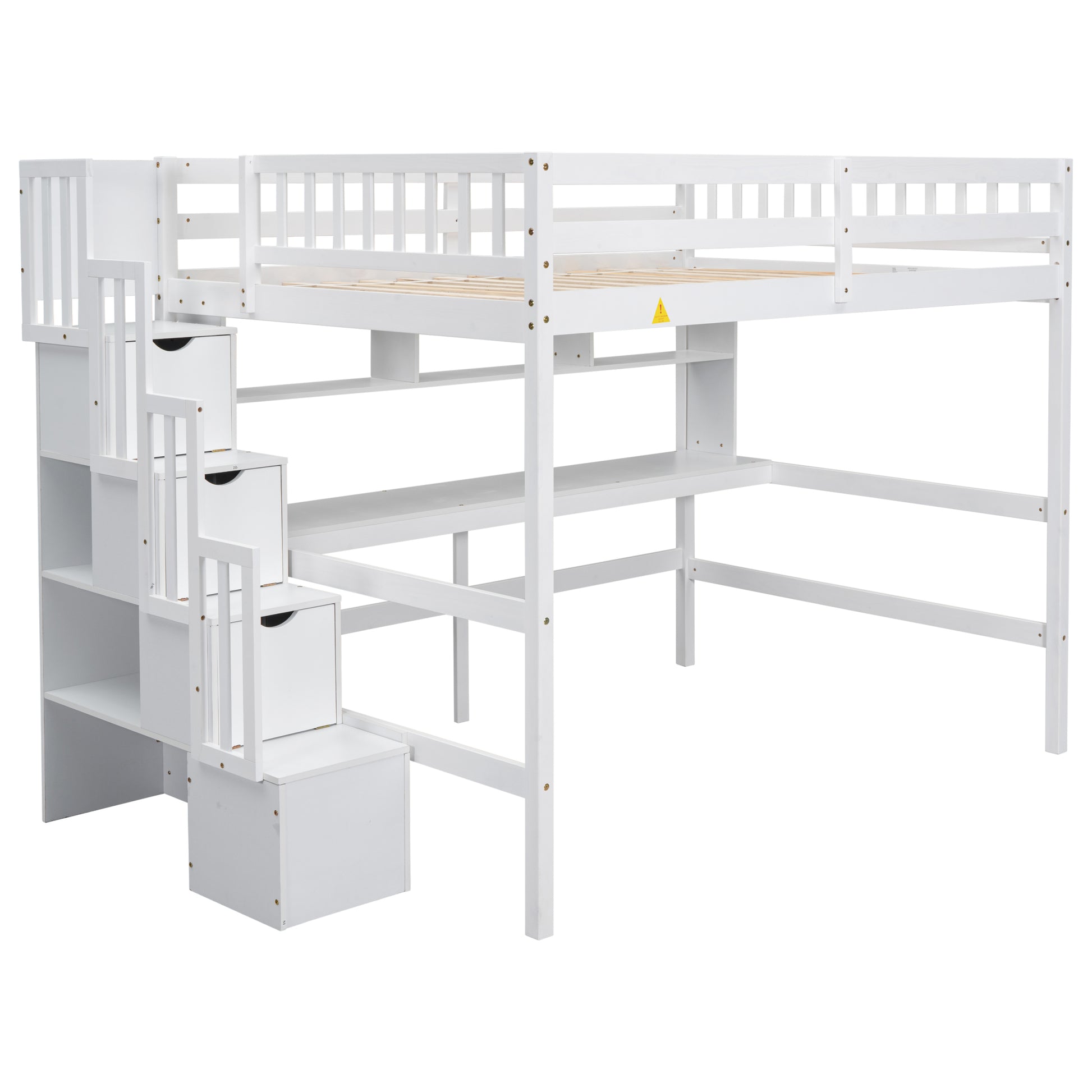 Full Size Loft Bed With Built In Desk, Bookshelves And Storage Staircase,White Old Sku:W504S00110 Full White Pine