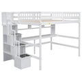 Full Size Loft Bed With Built In Desk, Bookshelves And Storage Staircase,White Old Sku:W504S00110 Full White Pine