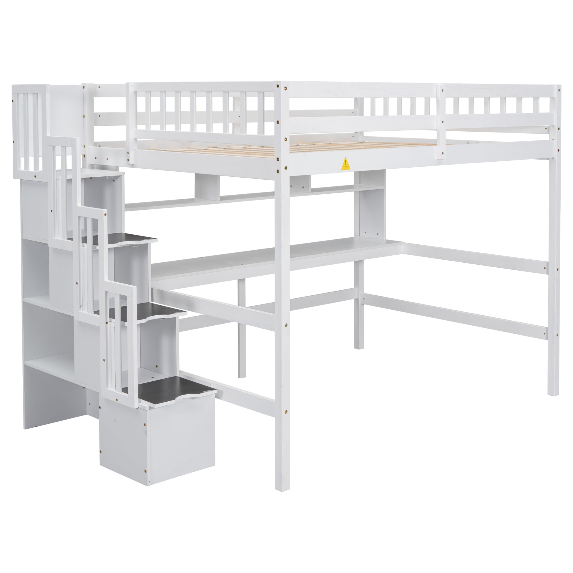 Full Size Loft Bed With Built In Desk, Bookshelves And Storage Staircase,White Old Sku:W504S00110 Full White Pine