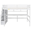 Full Size Loft Bed With Built In Desk, Bookshelves And Storage Staircase,White Old Sku:W504S00110 Full White Pine