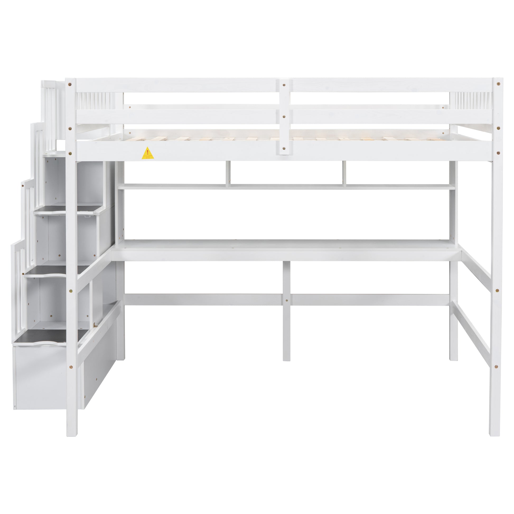 Full Size Loft Bed With Built In Desk, Bookshelves And Storage Staircase,White Old Sku:W504S00110 Full White Pine