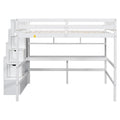 Full Size Loft Bed With Built In Desk, Bookshelves And Storage Staircase,White Old Sku:W504S00110 Full White Pine