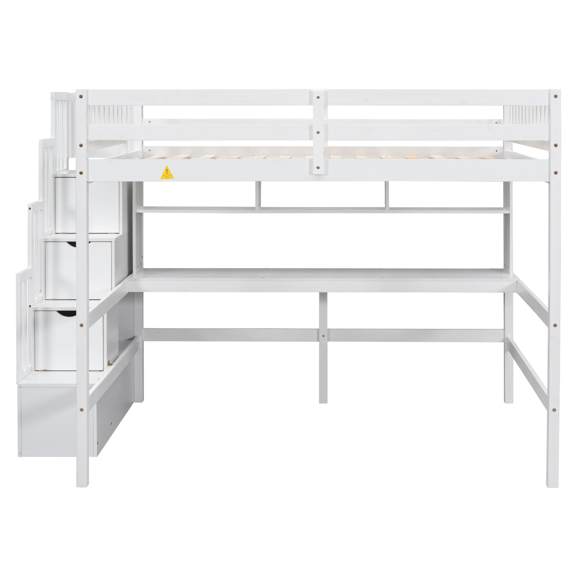 Full Size Loft Bed With Built In Desk, Bookshelves And Storage Staircase,White Old Sku:W504S00110 Full White Pine