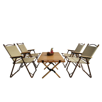 Multi Function Foldable And Portable Dining Set, 1 Dining Table & 4 Folding Chairs, Indoor And Outdoor Universal ,Natural Natural Wood