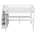 Full Size Loft Bed With Built In Desk, Bookshelves And Storage Staircase,White Old Sku:W504S00110 Full White Pine