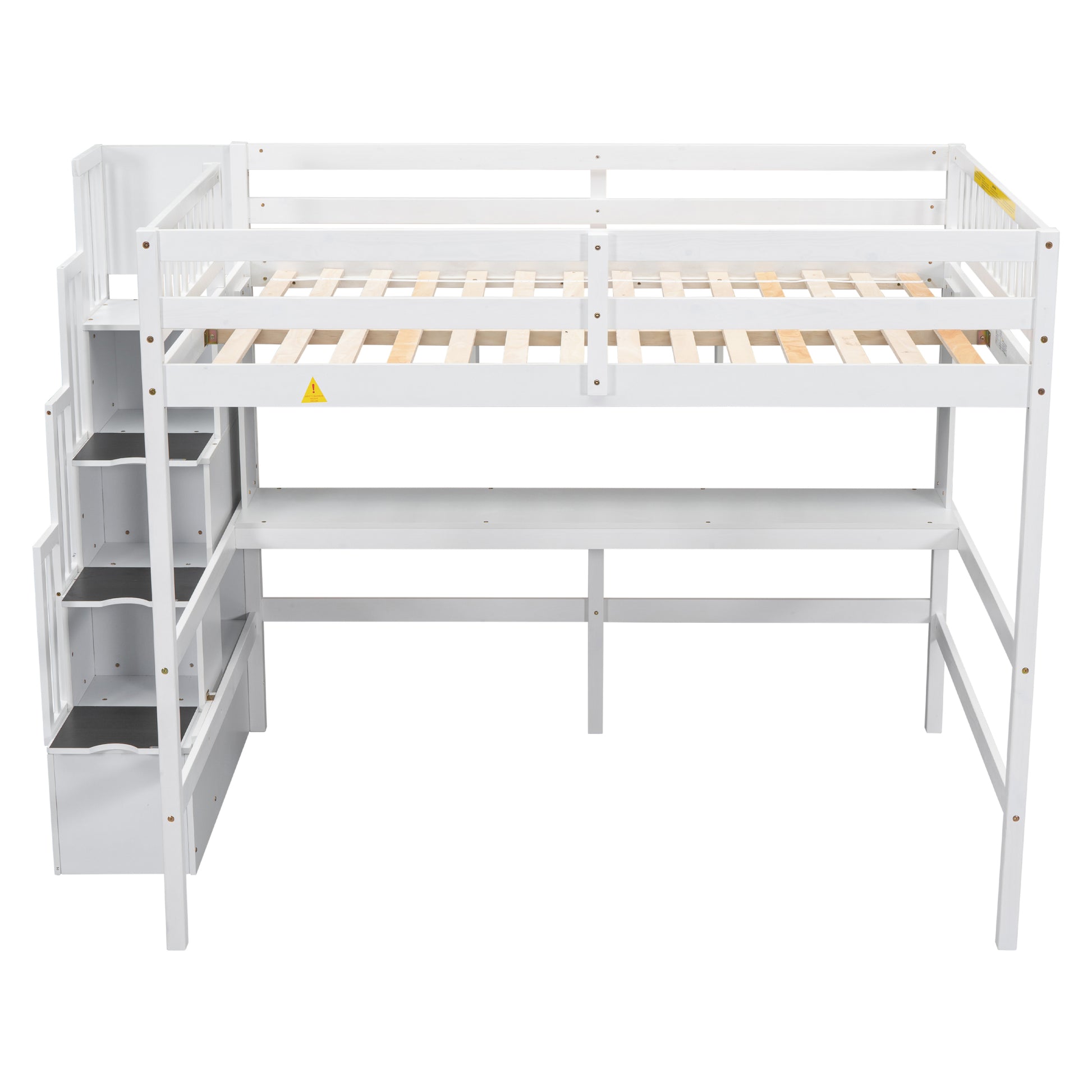 Full Size Loft Bed With Built In Desk, Bookshelves And Storage Staircase,White Old Sku:W504S00110 Full White Pine