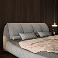 Queen Size Upholstered Platform Bed With Oversized Padded Backrest, Thickening Pinewooden Slats And Solid Wood Leg,Grey Queen Grey Pine Solid Wood