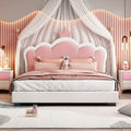 Full Size Upholstered Princess Bed With Crown Headboard,Full Size Platform Bed With Headboard And Footboard, White Pink Full White Pu