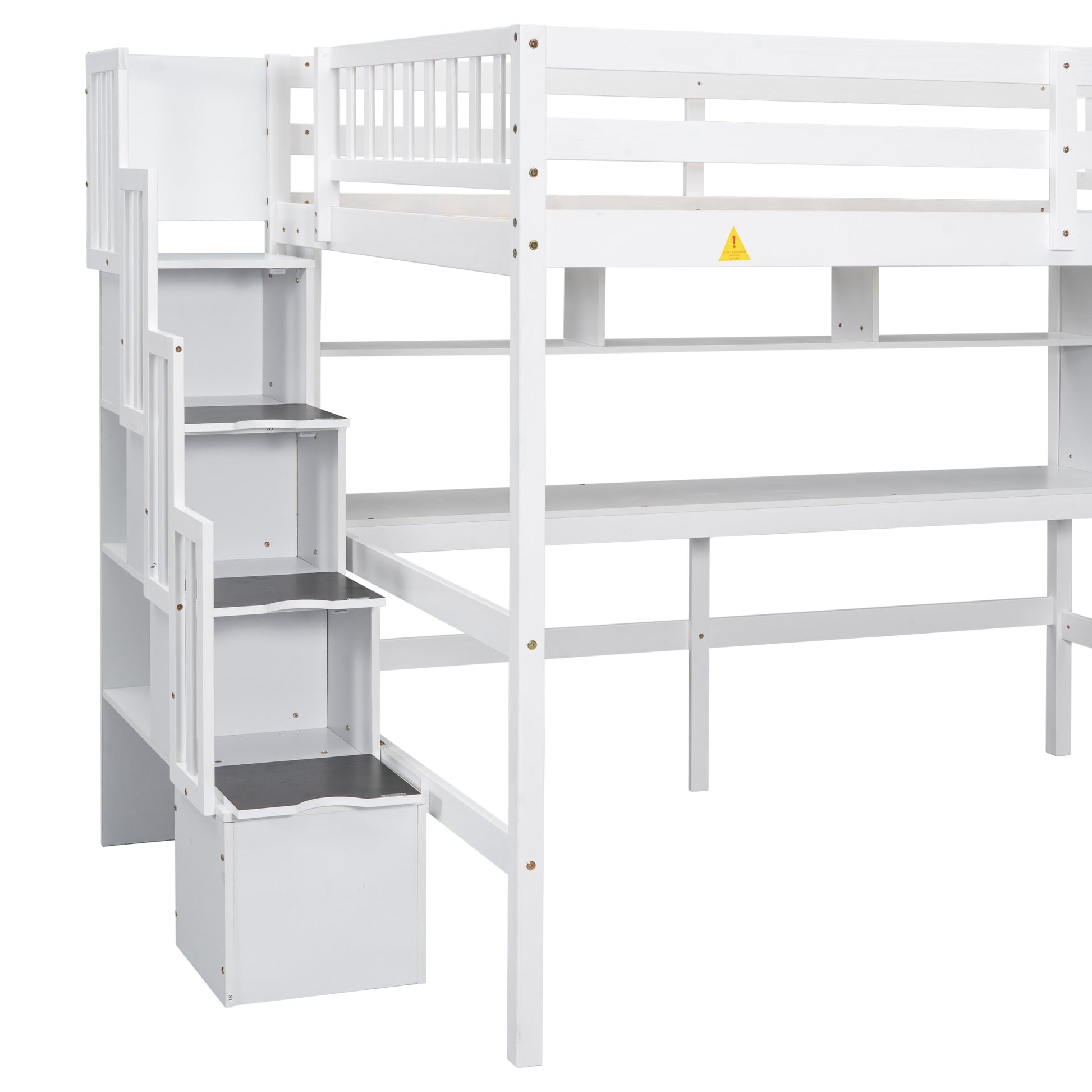 Full Size Loft Bed With Built In Desk, Bookshelves And Storage Staircase,White Old Sku:W504S00110 Full White Pine