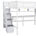 Full Size Loft Bed With Built In Desk, Bookshelves And Storage Staircase,White Old Sku:W504S00110 Full White Pine