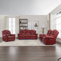 3 Pieces Recliner Sofa Sets Home Theater Seating Manual Recliner Chair With Center Console And Led Light Strip For Living Room, Wine Red Wine Red Foam Faux Leather