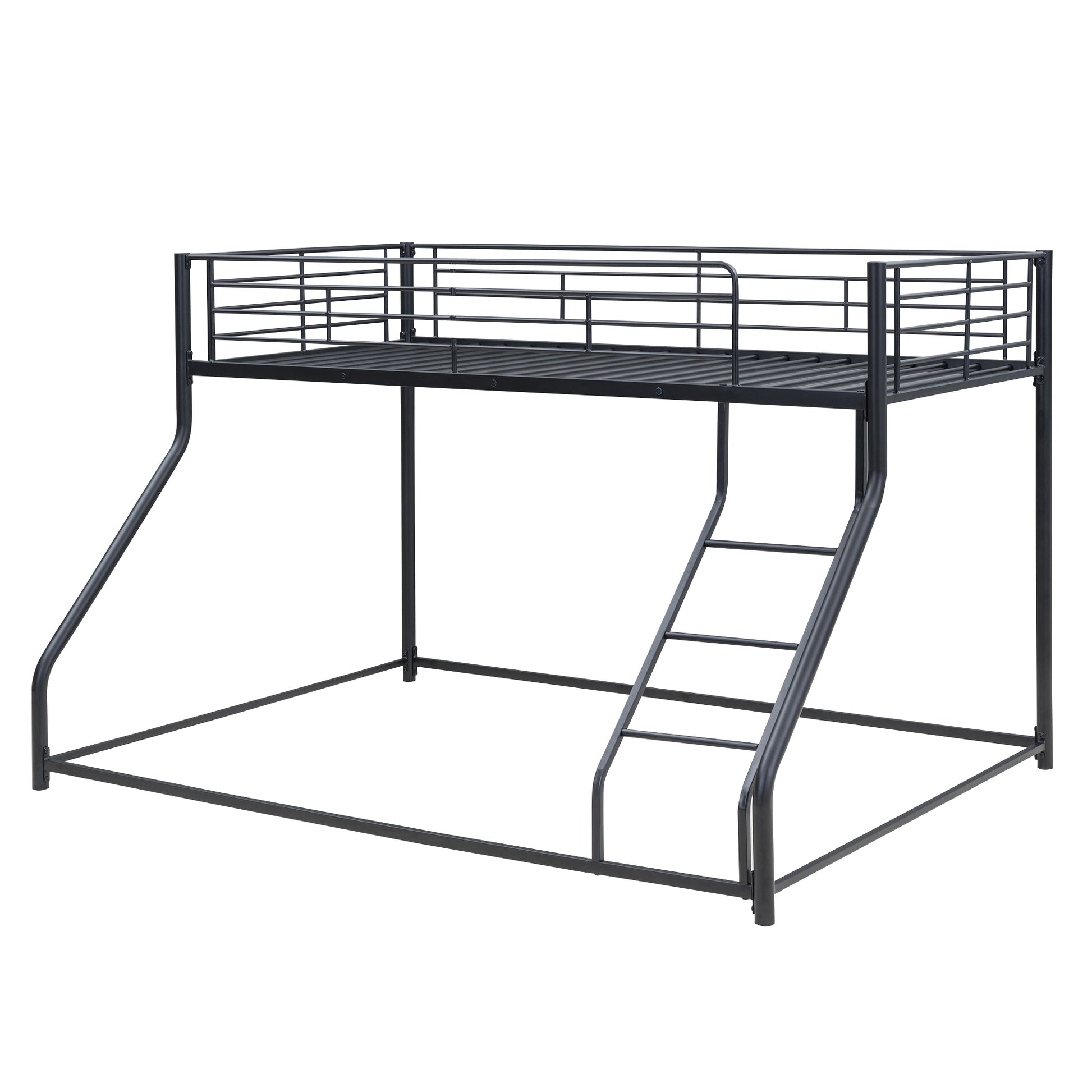 Metal Floor Bunk Bed, Twin Xl Over Queen, Black Black Metal