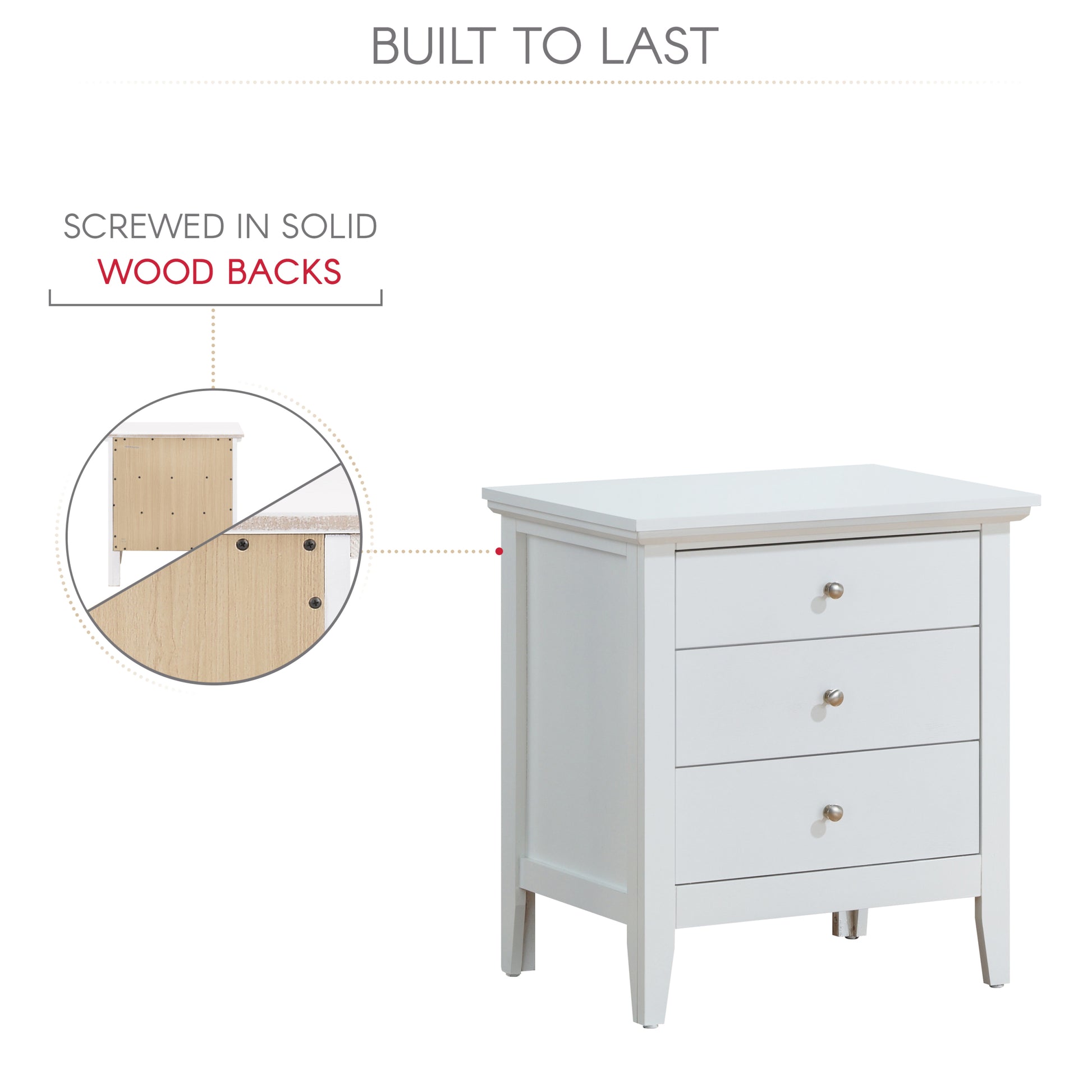 Hammond G5490 N 3 Drawer Nightstandwhite White Particle Board