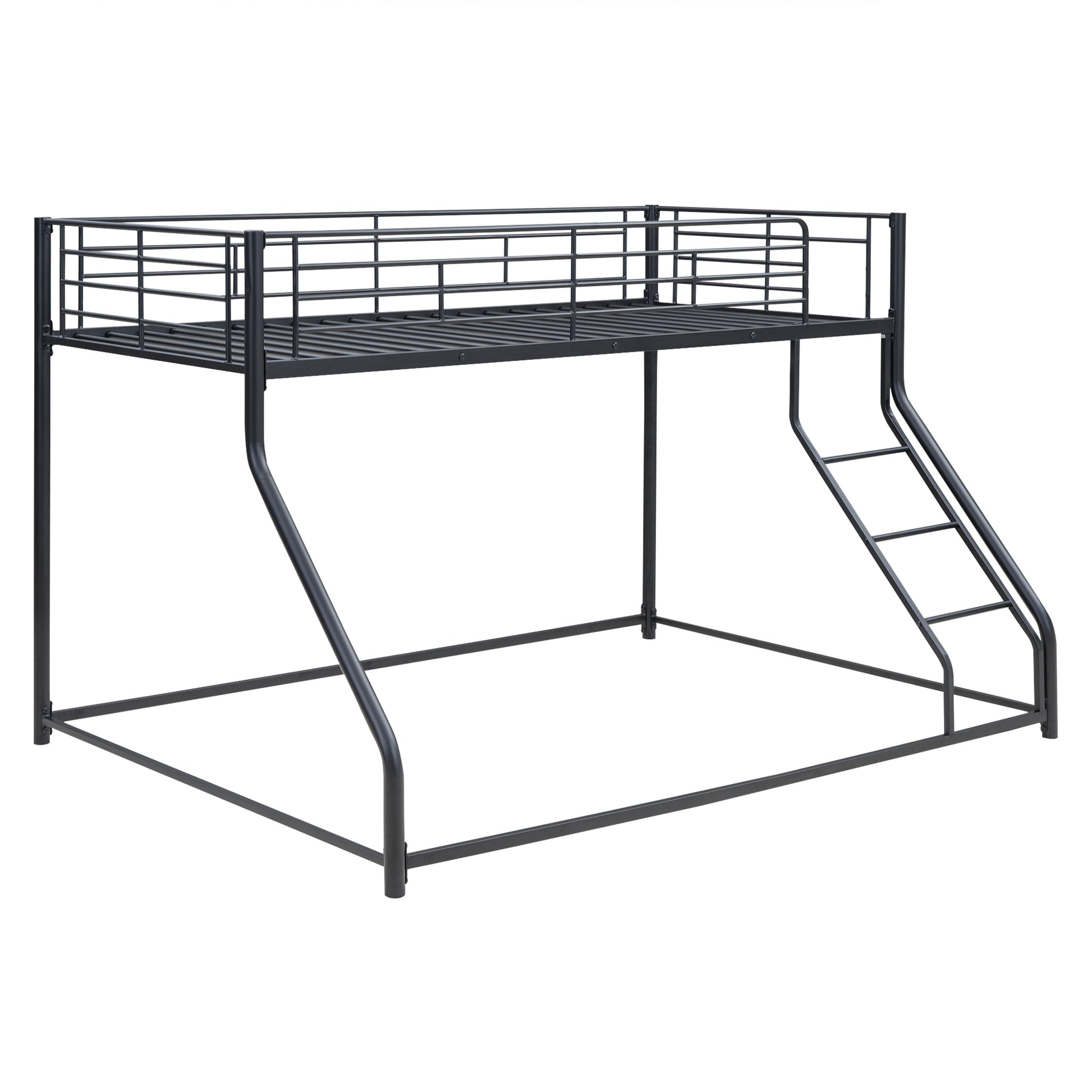 Metal Floor Bunk Bed, Twin Xl Over Queen, Black Black Metal