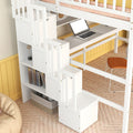Full Size Loft Bed With Built In Desk, Bookshelves And Storage Staircase,White Old Sku:W504S00110 Full White Pine