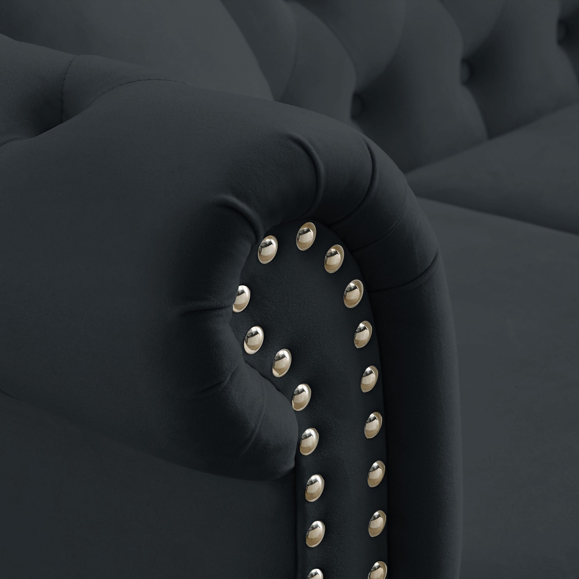 Video 80" Chesterfield Sofa Black Velvet For Living Room, 3 Seater Sofa Tufted Couch With Rolled Arms And For Living Room, Bedroom, Office, Apartment, Two Pillows Black Foam Velvet