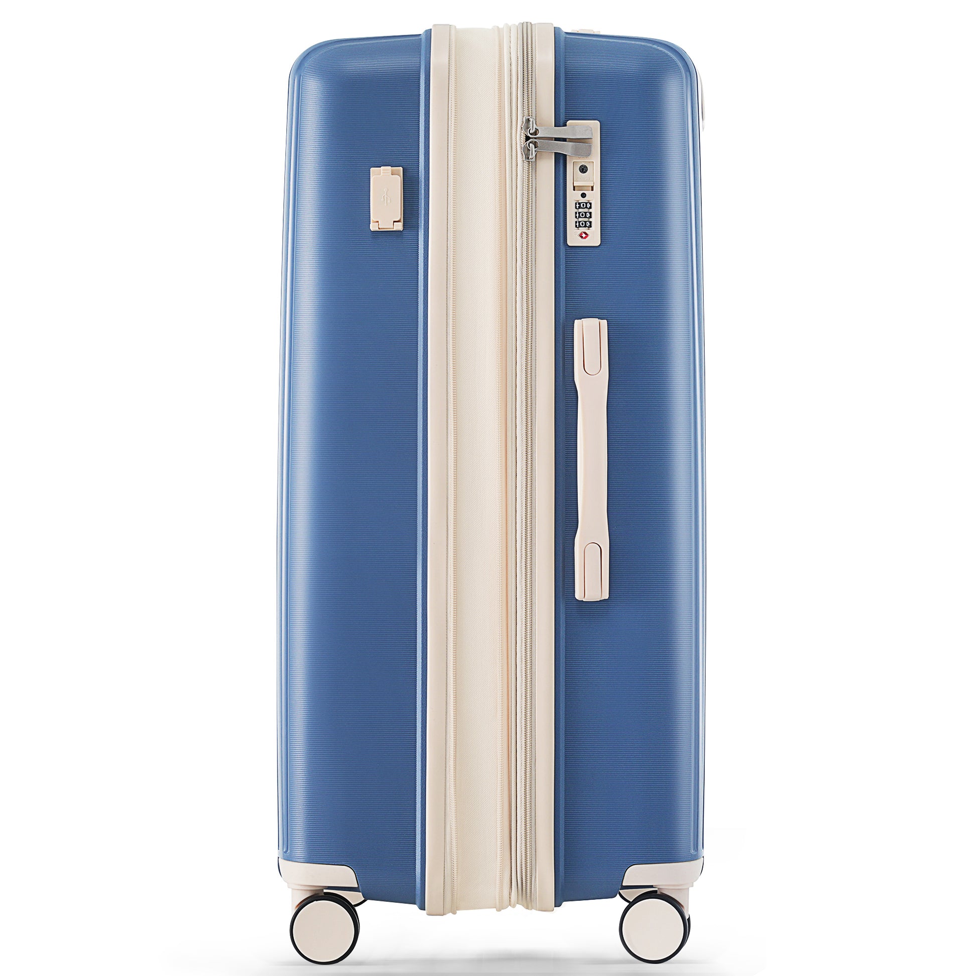 Luggage Sets 3 Piece Suitcase Set 20 24 28 With Usb Port,Carry On Luggage Airline Approved,Pp Lightweight Suitcase With Spinner Wheels, Blue And Ivory Blue Polypropylene