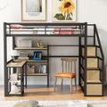 Full Size Metal Loft Bed With Staircase, Built In Desk And Shelves, Black Box Spring Not Required Full Black Metal Bedroom Mdf Metal