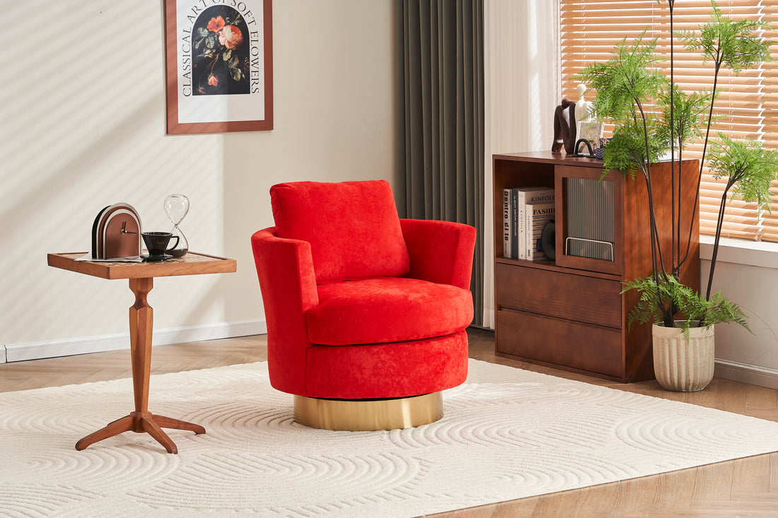 Velvet Swivel Barrel Chair, Swivel Accent Chairs Armchair For Living Room, Reading Chairs For Bedroom Comfy, Round Barrel Chairs With Gold Stainless Steel Base Red Red Primary Living Space Modern Velvet