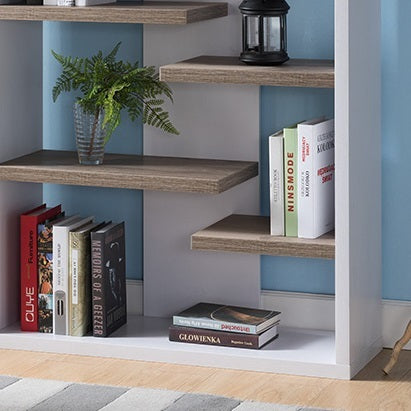 Mid Century Display Cabinet, Open Back Display Cabinet With 8 Shelves White & Dark Taupe White Particle Board