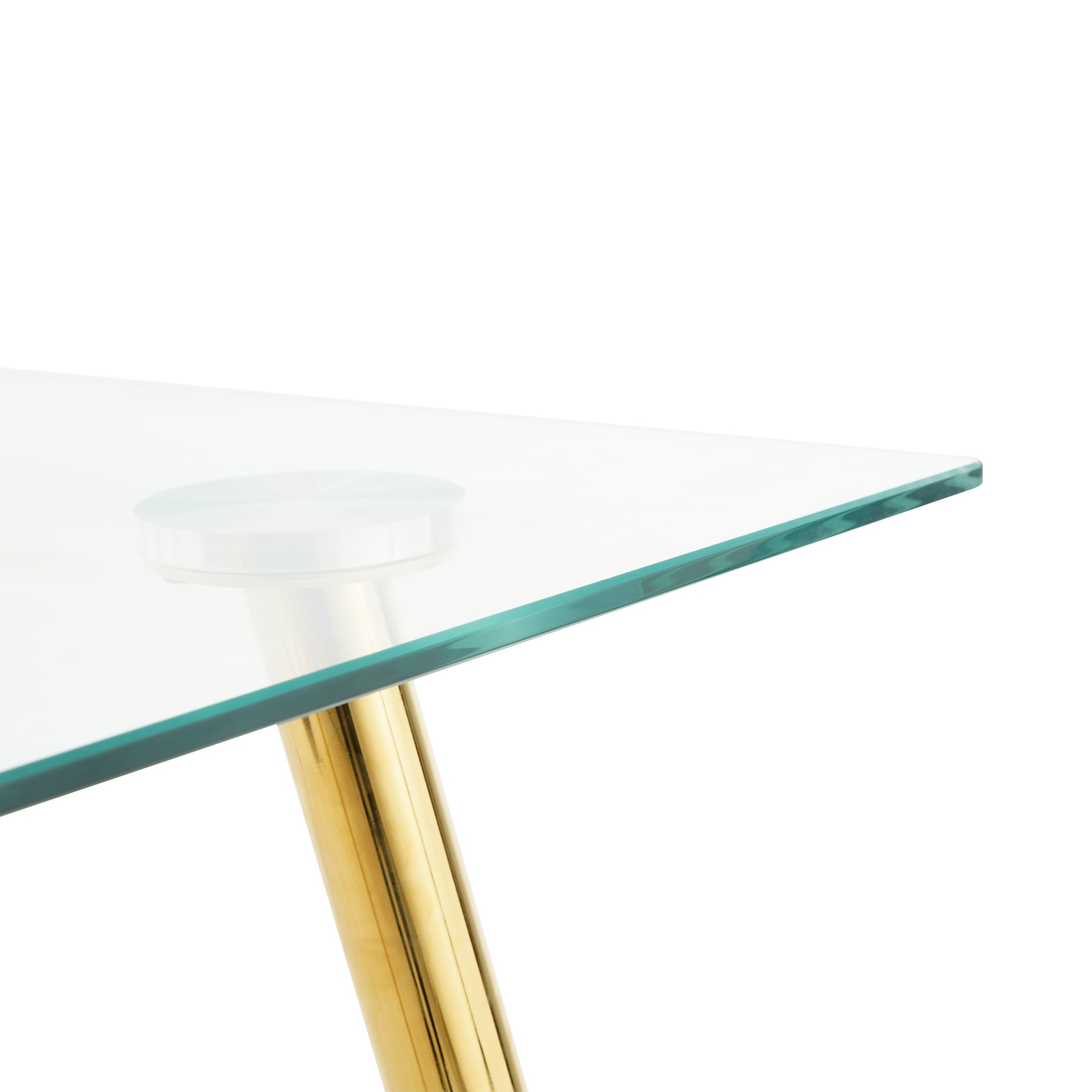 Modern Kitchen Glass Dining Table 51" Rectangular Tempered Glass Table Top,Clear Dining Table Metal Legs, Gold Legs Set Of 1 Clear Rectangular Glass