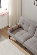 Convertible Sofa Bed Futon With Solid Wood Legs Linen Fabric Light Grey Light Grey Fabric 2 Seat