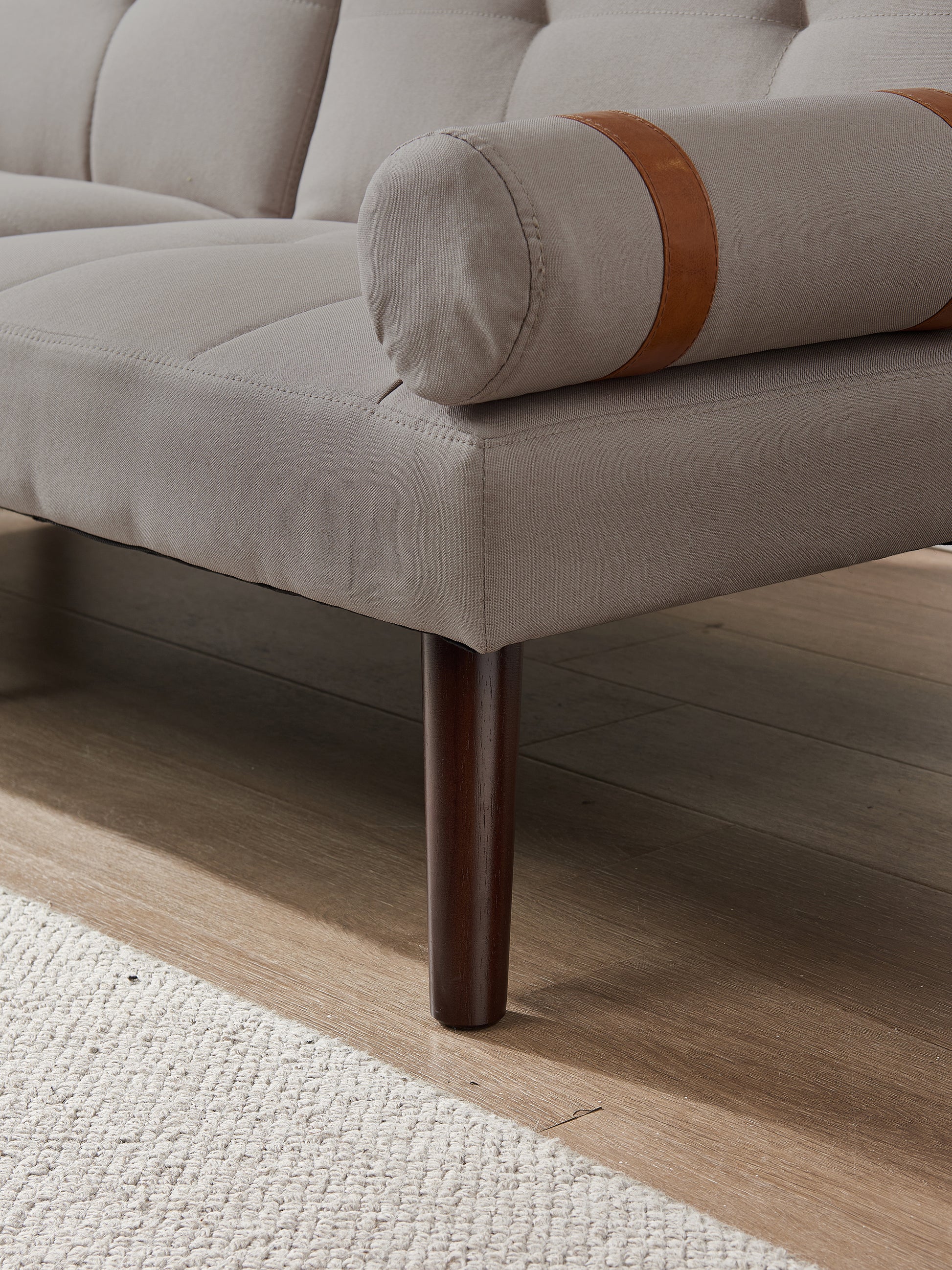 Convertible Sofa Bed Futon With Solid Wood Legs Linen Fabric Light Grey Light Grey Fabric 2 Seat