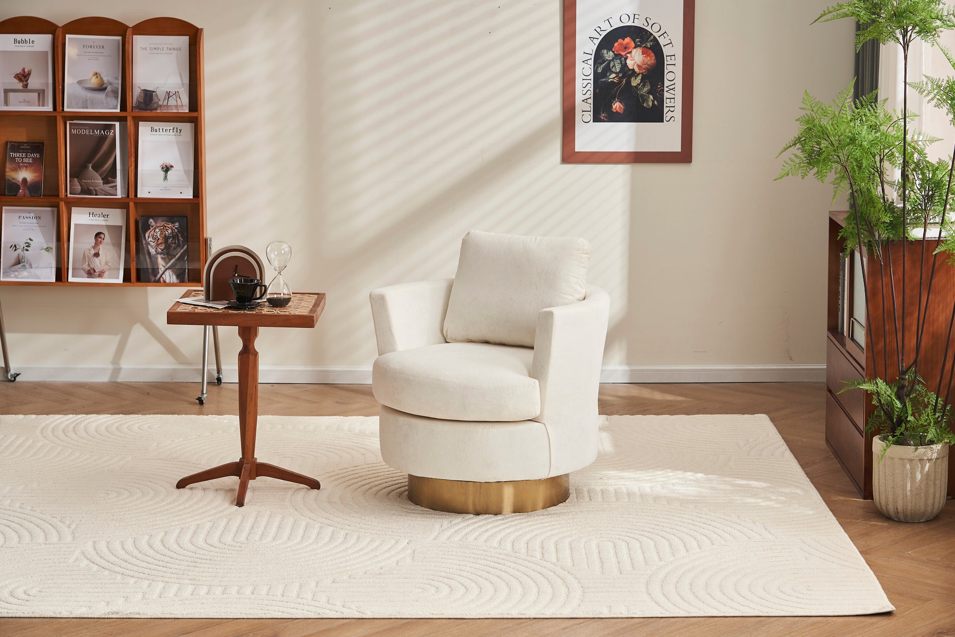 Velvet Swivel Barrel Chair, Swivel Accent Chairs Armchair For Living Room, Reading Chairs For Bedroom Comfy, Round Barrel Chairs With Gold Stainless Steel Base Beige Beige Primary Living Space Modern Velvet