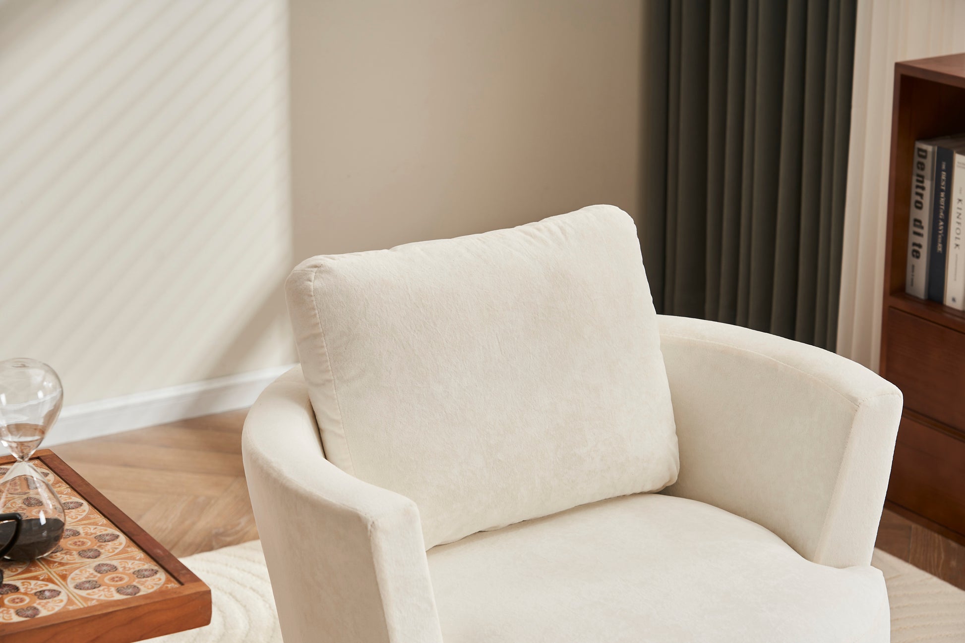 Velvet Swivel Barrel Chair, Swivel Accent Chairs Armchair For Living Room, Reading Chairs For Bedroom Comfy, Round Barrel Chairs With Gold Stainless Steel Base Beige Beige Primary Living Space Modern Velvet