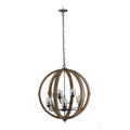 9 Light Globe Chandelier, Wood Chandelier Hanging Light Fixture With Adjustable Chain For Kitchen Dining Room Foyer Entryway, Bulb Not Included Brown Wood