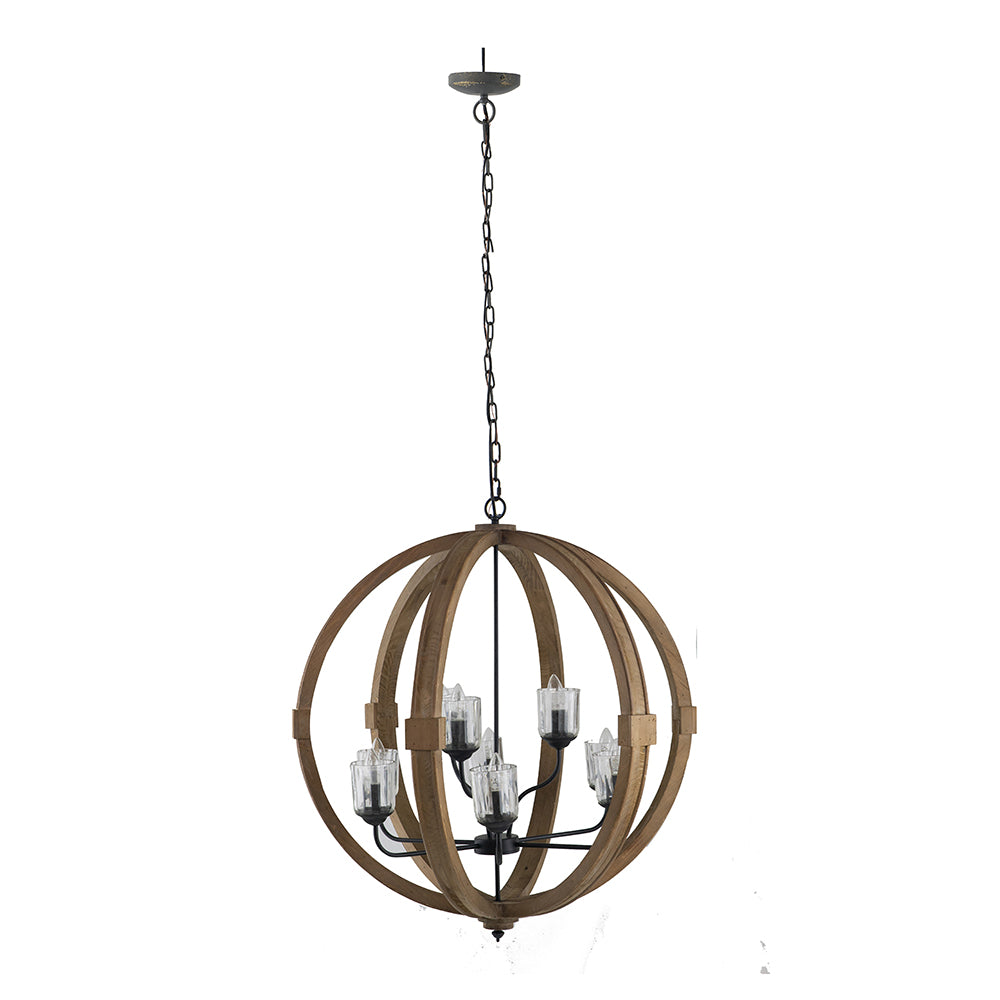 9 Light Globe Chandelier, Wood Chandelier Hanging Light Fixture With Adjustable Chain For Kitchen Dining Room Foyer Entryway, Bulb Not Included Brown Wood