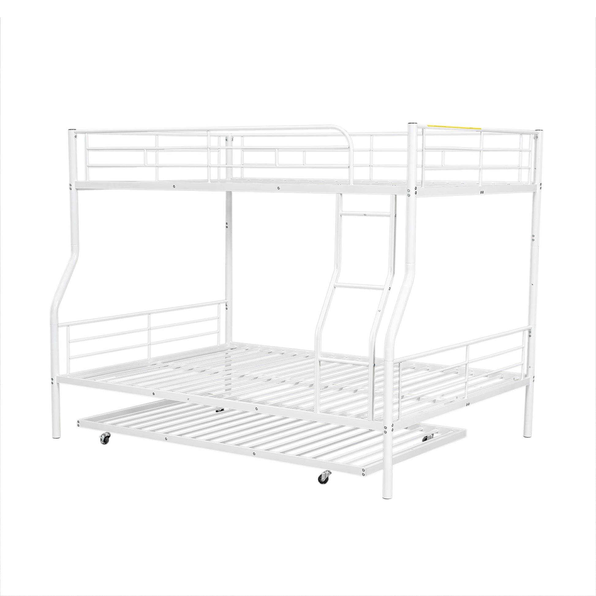 Full Xl Over Queen Metal Bunk Bed With Trundle, White Full Xl White Iron