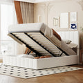 Queen Size Upholstered Platform Bed With A Hydraulic Storage System White White Upholstered